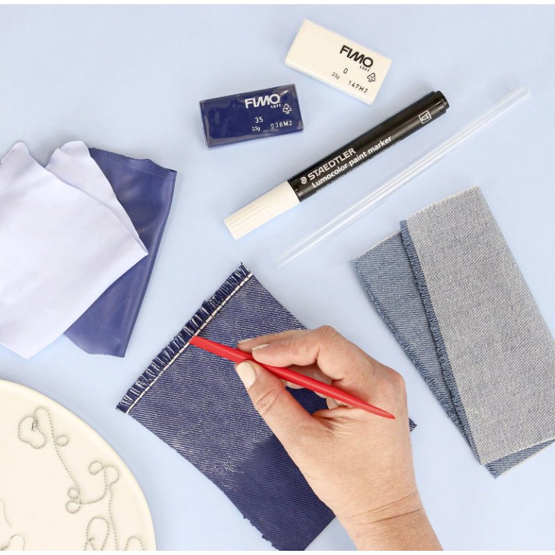 FIMO SOFT pâte à modeler set Denim Design, durcissable au four, 4 blocs de 25 g